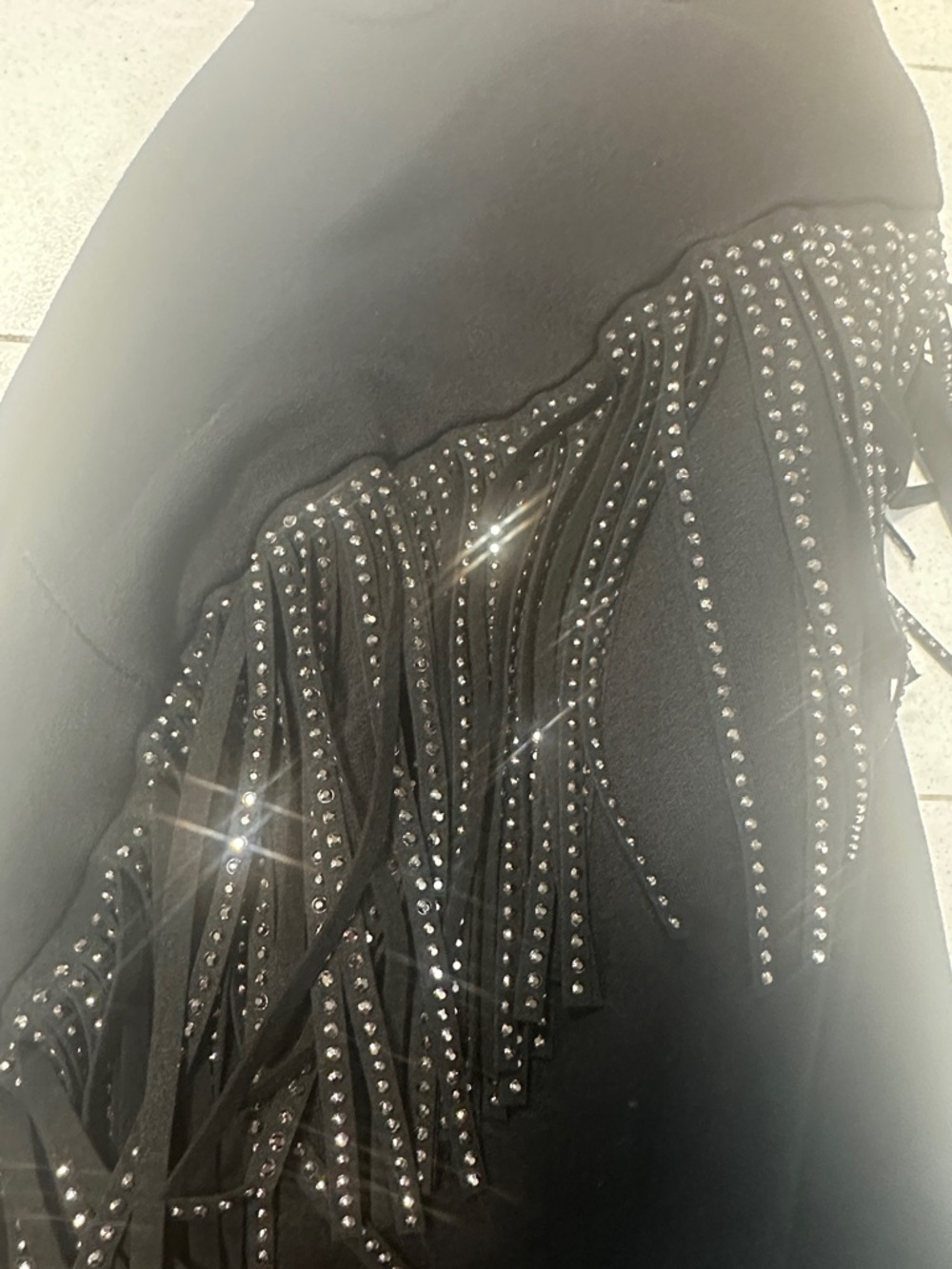 Black crew neck sweatshirt with western sparkle fringe